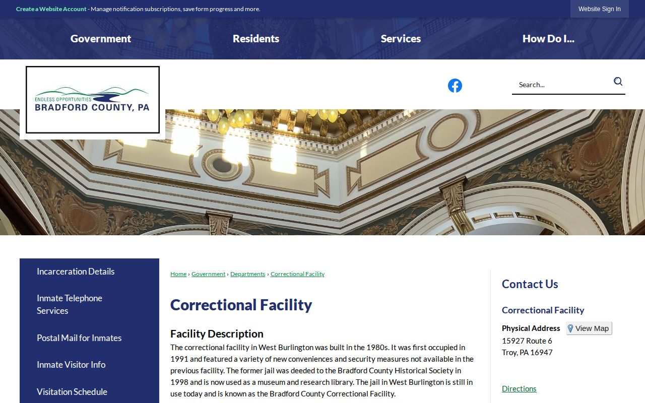 Bradford County Correctional Facility custody record source