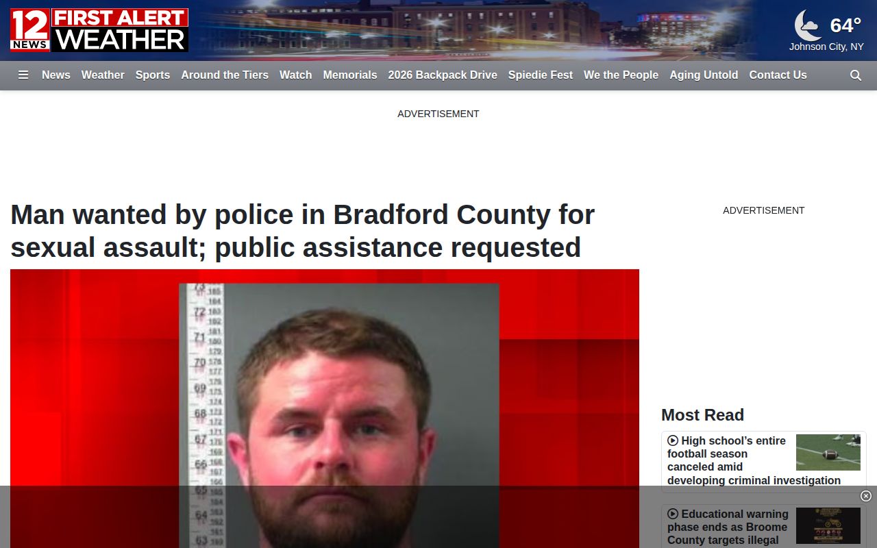 Screenshot of WBNG's Bradford County wanted-story source page